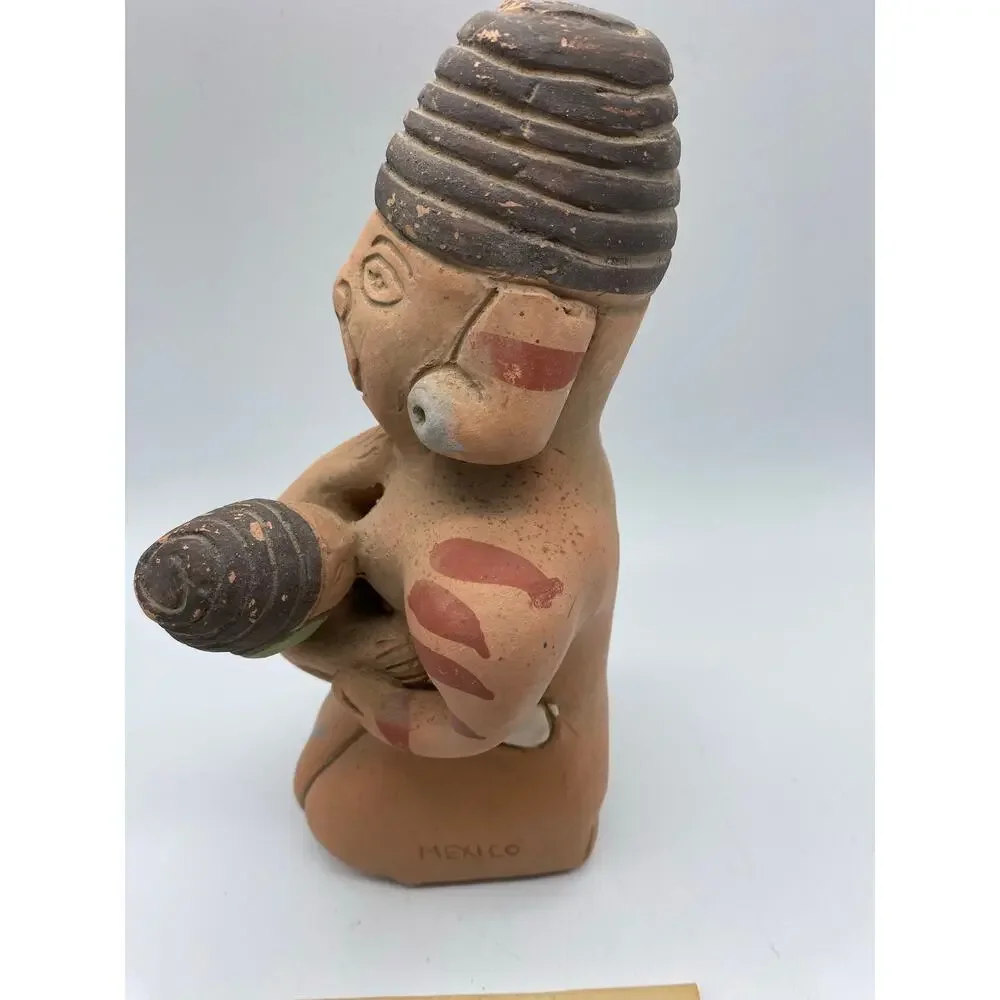 Vtg Pottery Nursing Mother Baby Statue Terracotta Mexico, Dos Manos‎